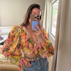 For Love & Lemons Floral Ruffle Blouse